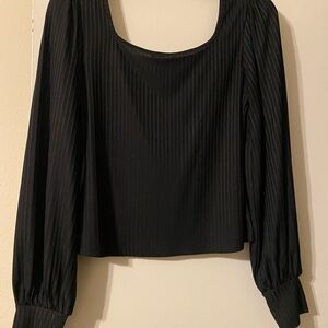 SHEIN Black Ribbed Blouse